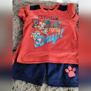Paw Patrol. Red and Blue Graphic T-Shirt and Shorts Set. 3T